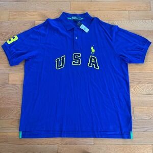 NWT Vintage Polo Ralph Lauren Shirt USA #3 Patch Blue Yellow Pony Mens 3XLT Tall